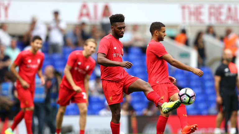 Daniel Sturridge warms up before Tottenham clash