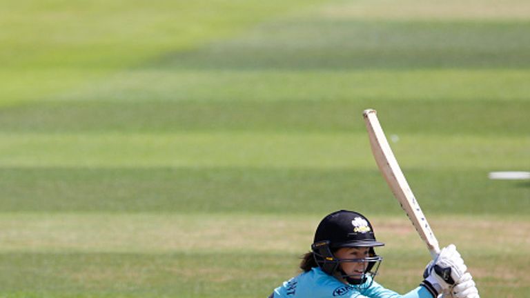 SOUTHAMPTON, ENGLAND - JULY 31:  Tammy Beaumont of the Surrey Stars hits out during the Kia Super League women's cricket match between the Southern Vipers 