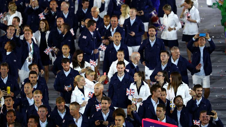 RIO DE JANEIRO, BRAZIL - AUGUST 05:  Members of the Great Britain Olympic Team take part in the Opening Ceremony of the Rio 2016 Olympic Games at Maracana 