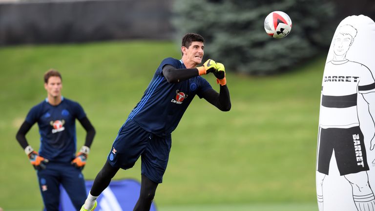 MINNEAPOLIS, MN - AUGUST 01: Thibaut Courtois of Chelsea during a training session at the Minnesota Vikings Training Facility on August 1, 2016 in Minneapo