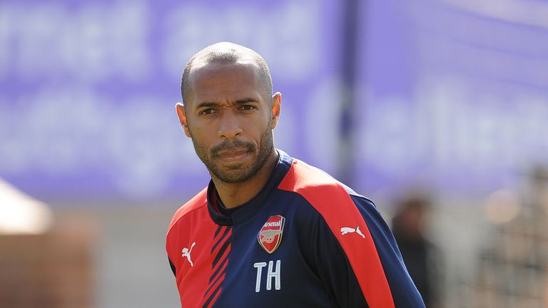 Thierry Henry prior to the match between Arsenal and Olympiacos in the UEFA Youth League