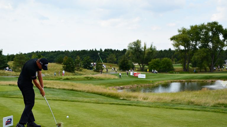 Thomas Pieters of Belgium tees off on the 7th hole during day three of the D+D REAL Czech Masters 