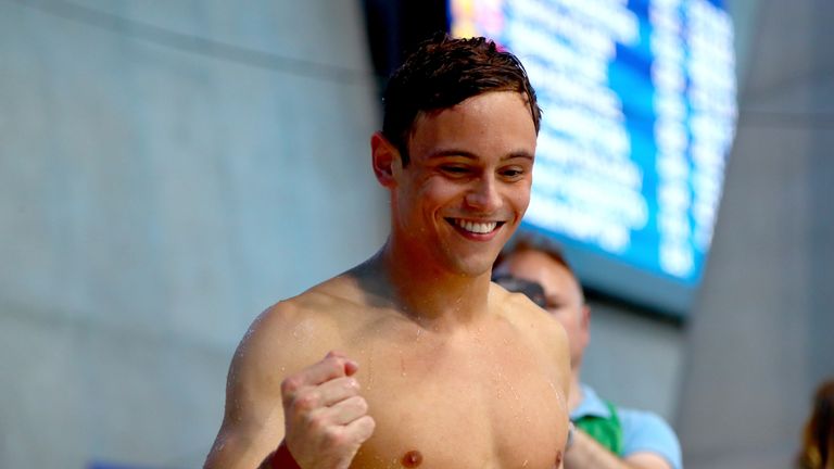 Tom Daley of Great Britain celebrates after winning the Men's 10m Platform Final on day seven of the 33rd LEN European Swimming Championships, May 2016