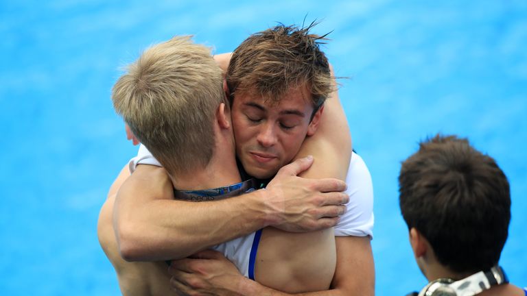 Great Britain's Tom Daley (right) reacts after being eliminated the Men's 10m Platform Semifinal at the Rio Olympics