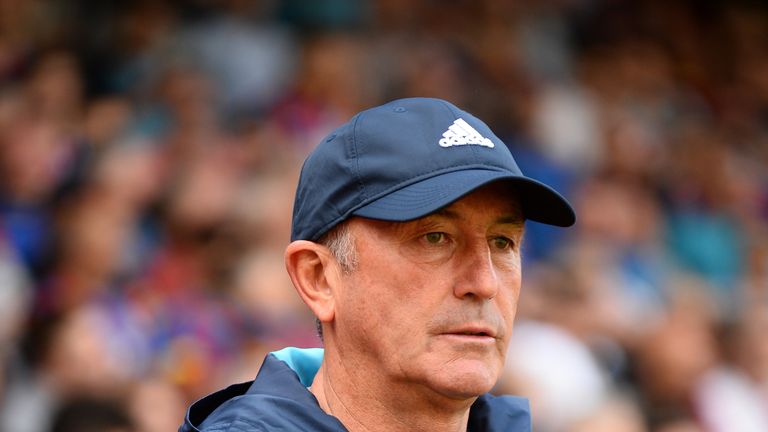 LONDON, ENGLAND - AUGUST 13: Tony Pulis Head Coach of West Bromwich Albion FC watches during the Premier League match between Crystal Palace FC and West Br