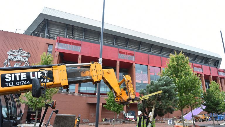 Trees are planted outside the new Main Stand at Anfield - source Liverpool FC