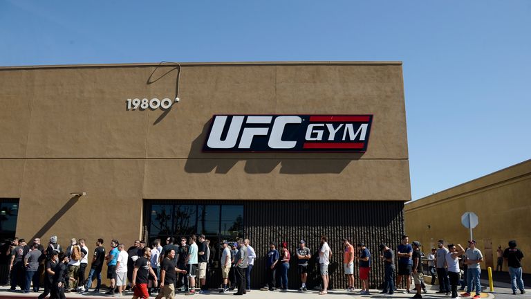 TORRANCE, CA - FEBRUARY 24: Fans wait in line as they attend a news conference between UFC featherweight champion Conor McGregor and lightweight contender 