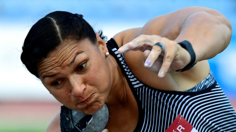 Gold medalist Valerie Adams of New Zealand competes during the women's Shot Put final of the Gyulai Istvan Memorial - Hungarian Athletics Grand Prix at the