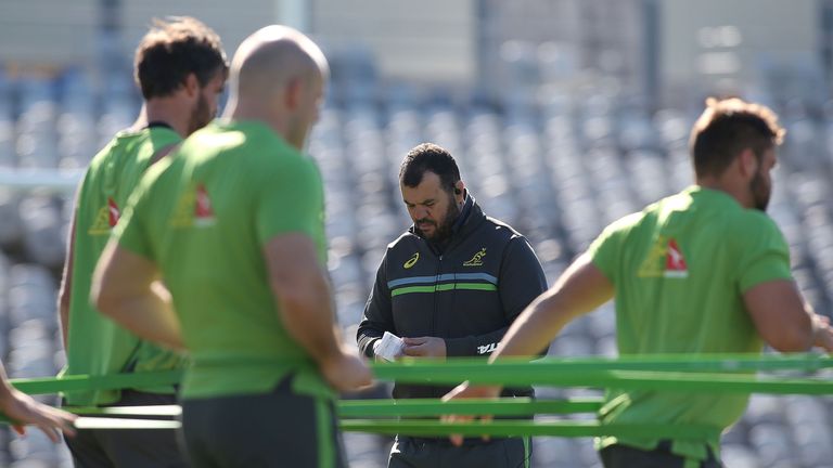 GOSFORD, AUSTRALIA - AUGUST 12:  Michael Cheika coach of the Wallabies during an Australian Wallabies training session at Central Coast Stadium on August 1