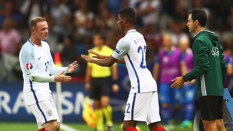 Marcus Rashford replaces Wayne Rooney during England's defeat by Iceland at Euro 2016