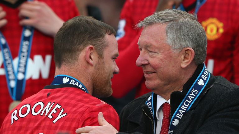 Sir Alex Ferguson congratulates Wayne Rooney after Manchester United's title win in 2012/13