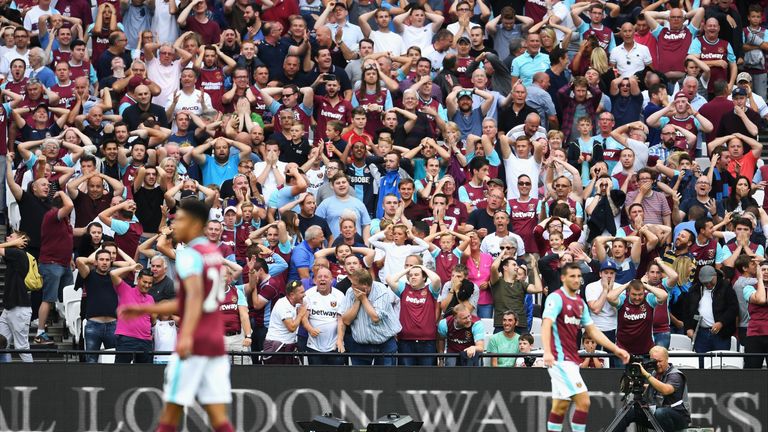 Large groups of West Ham fans stood out of their seats during the game against Bournemouth