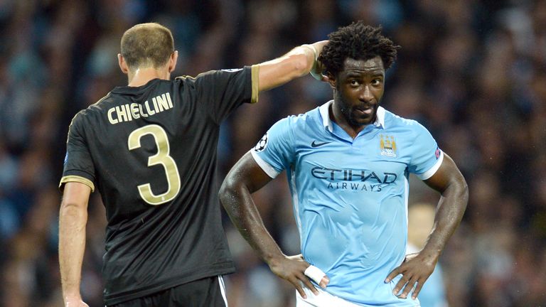 Wilfried Bony (R) reacts after missing a shot on goal during   the UEFA Champions League group stage