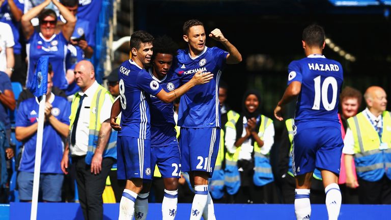 Willian of Chelsea celebrates scoring his side's second goal 