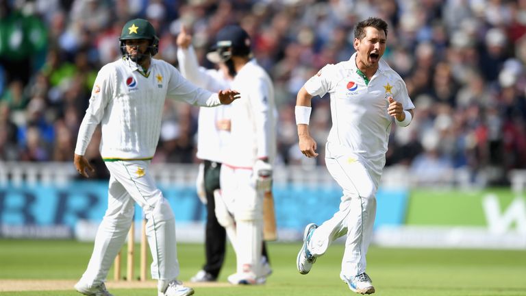 Yasir Shah celebrates dismissing Gary Ballance