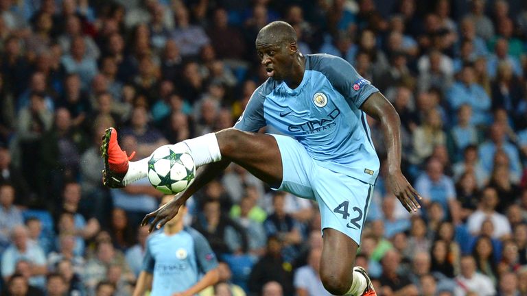 Yaya Toure controls the ball during the UEFA Champions league second leg play-off