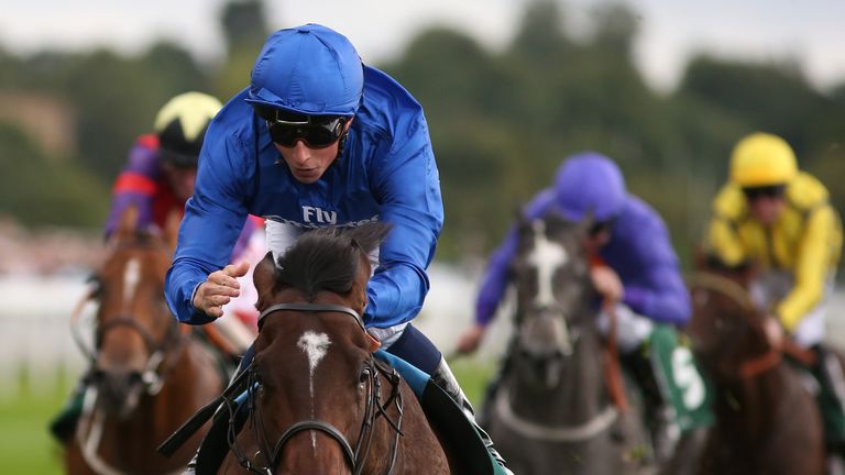 William Buick wins the Irish Thoroughbred Marketing Gimcrack Stakes aboard Blue Point.