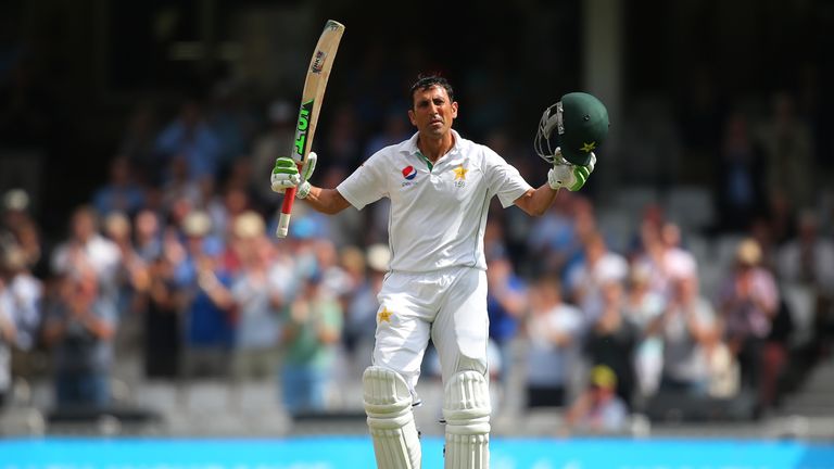 Younus Khan of Pakistan celebrates his double century during day three of the 4th Investec Test between England and Pakistan 