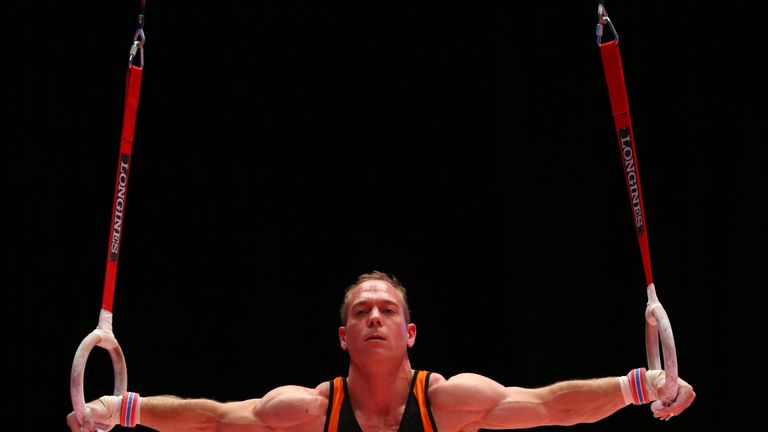 GLASGOW, SCOTLAND - OCTOBER 22:  Yuri van Gelder of the Netherlands goes through his routine on the Rings during the 2015 World Artistic Gymnastics Champio