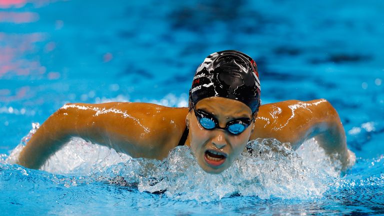 RIO DE JANEIRO, BRAZIL - AUGUST 01:  Olympic refugee team swimmer Yusra Mardini trains at the Olympic Aquatics Stadium ahead of the Rio 2016 Olympic Games 