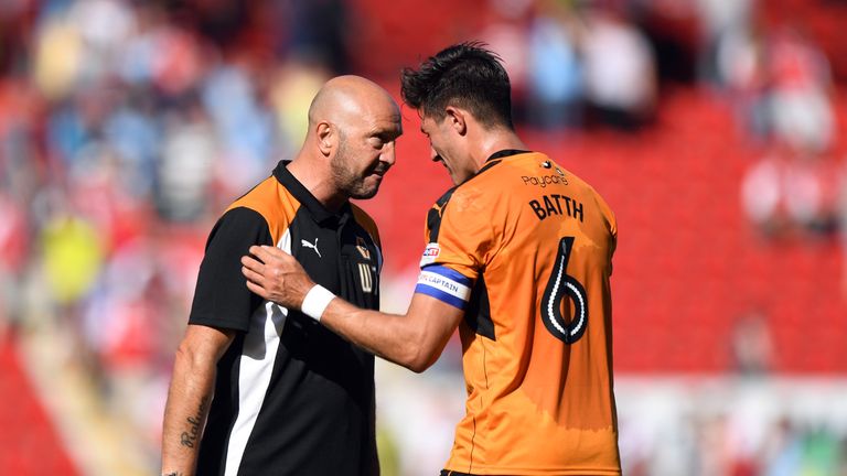 Walter Zenga shares a moment with Danny Batth