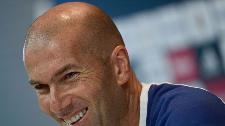 Real Madrid's French coach Zinedine Zidane holds a press conference after the team training session at Valdebebas sport city in Madrid on August 20, 2016. 