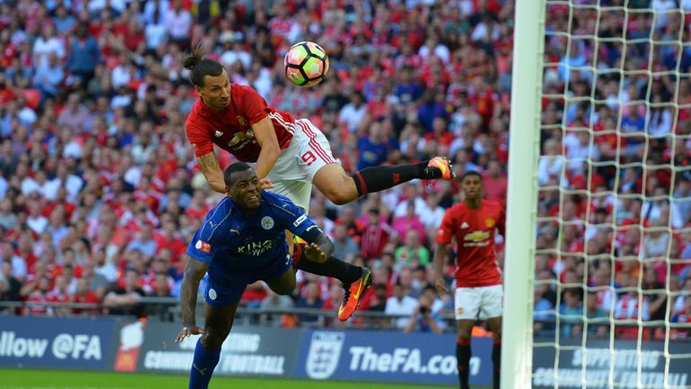 Zlatan Ibrahimovic beats Wes Morgan to score Manchester United's winner in the Community Shield