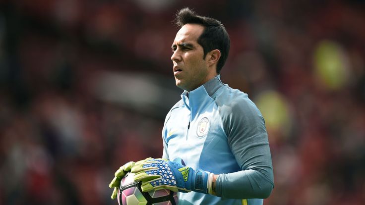 Claudio Bravo warms up ahead of the Manchester derby at Old Traffford