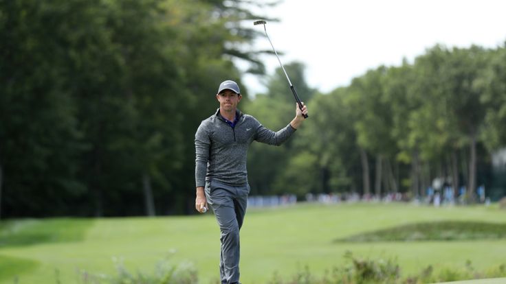 NORTON, MA - SEPTEMBER 05:  Rory McIlroy of Northern Ireland acknowledges the crowd on the 18th green during the final round of the Deutsche Bank Champions