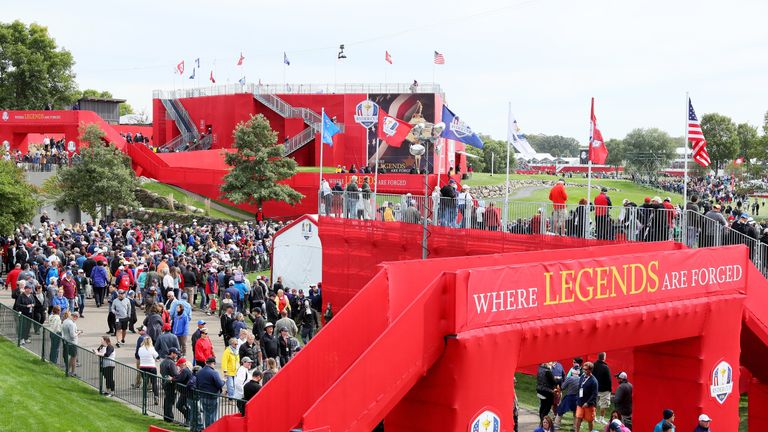 CHASKA, MN - SEPTEMBER 27: A general view as fans look on during practice prior to the 2016 Ryder Cup at Hazeltine National Golf Club on September 27, 2016