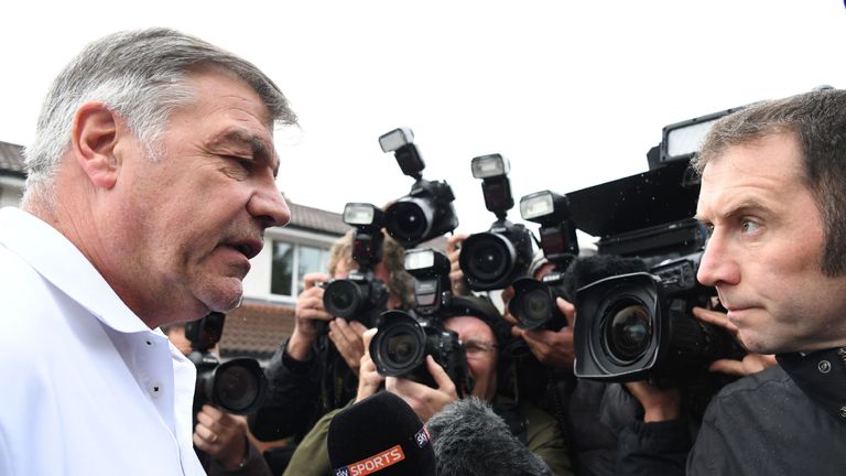 Sam Allardyce speaks to the press outside his home in Bolton