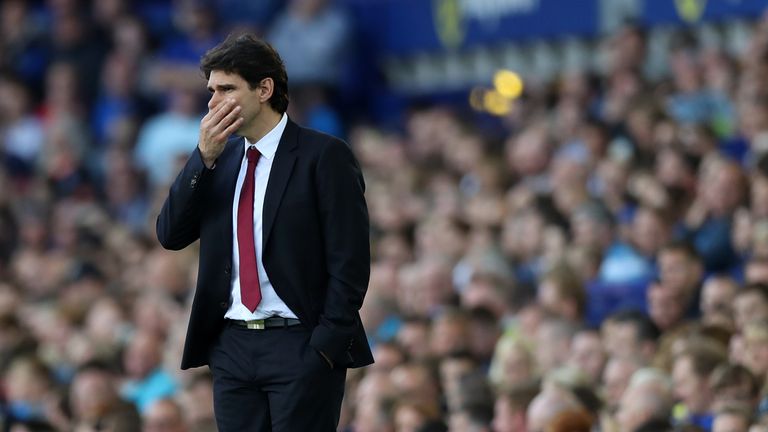 LIVERPOOL, ENGLAND - SEPTEMBER 17: Middlesbrough manager Aitor Karanka  during the Premier League match between Everton and Middlesbrough at Goodison Park 