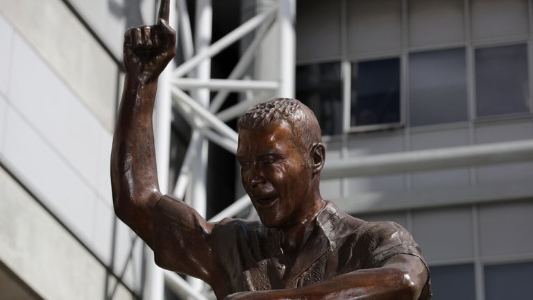 The newly-unveiled statue of Alan Shearer outside St James' Park, Newcastle.