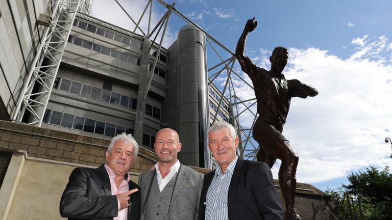 Alan Shearer (centre) Terry McDermott (right) and Kevin Keegan pictured in front of the newly unveiled Alan Shearer statue outside St James' Park