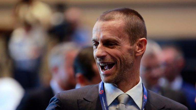 President of the Football Association of Slovenia and candidate for the UEFA presidency Aleksander Ceferin geticulate at the UEFA congress in Athens