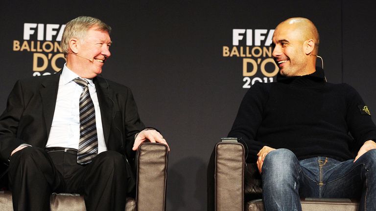 Former Manchester United boss Sir Alex Ferguson and City coach Pep Guardiola
