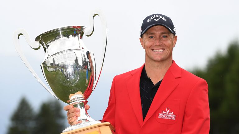 Alex Noren with the trophy after winning the Omega European Masters