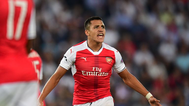 Arsenal forward Alexis Sanchez reacts during the UEFA Champions League Group A match between PSG and Arsenal