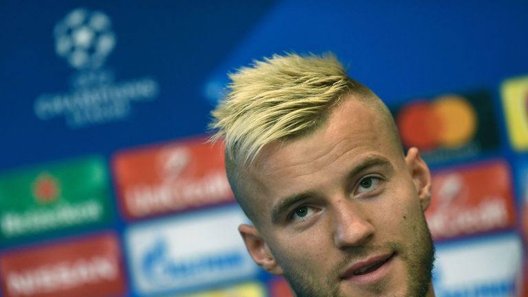 Andriy Yarmolenko of FC Dynamo Kiev speaks during press-conference at the training base near Kiev on September 12, 2016, a day before the Champions League 