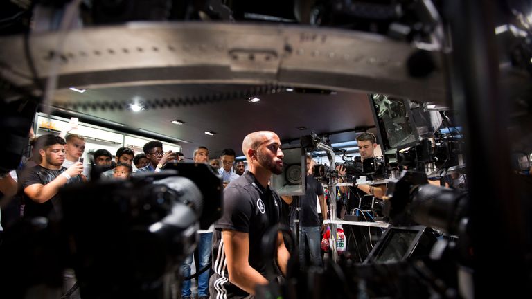 Andros Townsend demonstrates the head-mapping for the new FIFA 17 game by EA Sports at the adidas store in London ahead of the September 2016 release