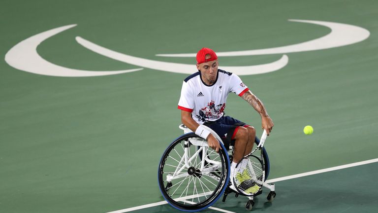 Great Britain's Andy Lapthorne competing in Men's Quad Singles Gold Medal Match the during the seventh day of the 2016 Rio Paralympic Games in Rio de Janei