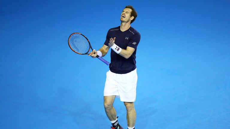 Andy Murray reacts during his Davis Cup match against Juan Martin del Potro