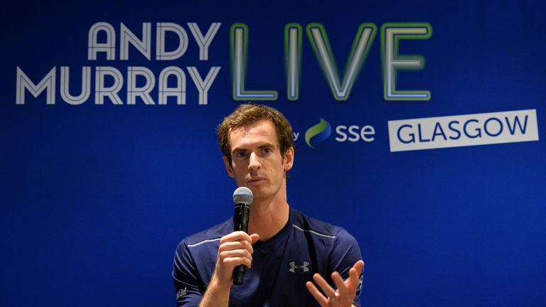 GLASGOW, SCOTLAND - SEPTEMBER 21: Andy Murray of Scotland at a Q&A session with Marcus Buckland of Sky Sports during Andy Murray Live presented by SSE at t