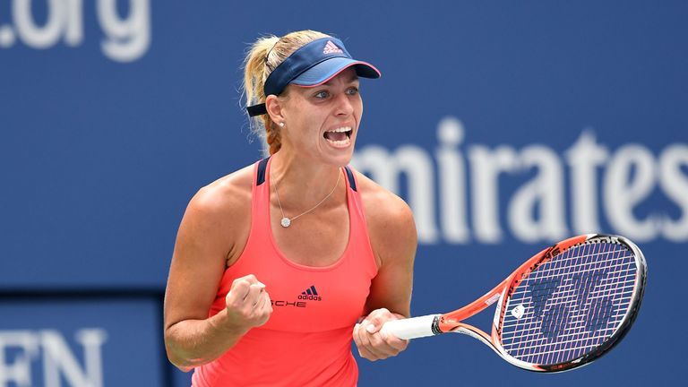 Angelique Kerber of Germany reacts winnig a point against Roberta Vinci of Italy during their 2016 US Open Womens Singles quarterfinal match at the USTA Bi