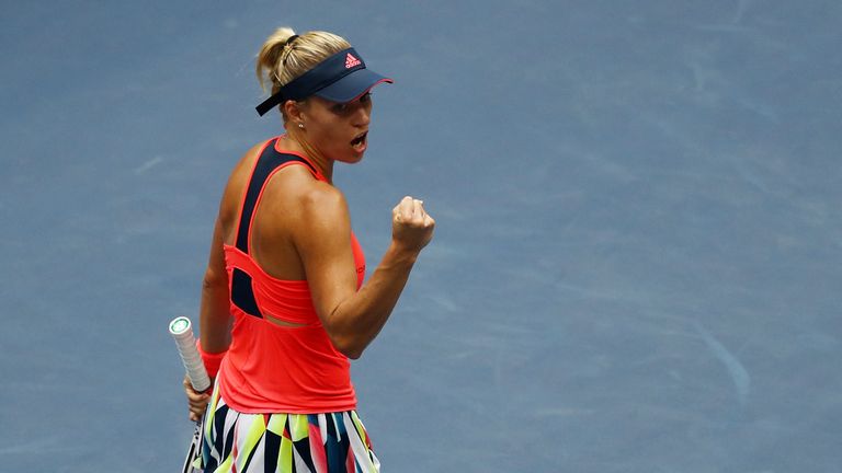 Angelique Kerber reacts against Karolina Pliskova during their women's singles final match 
