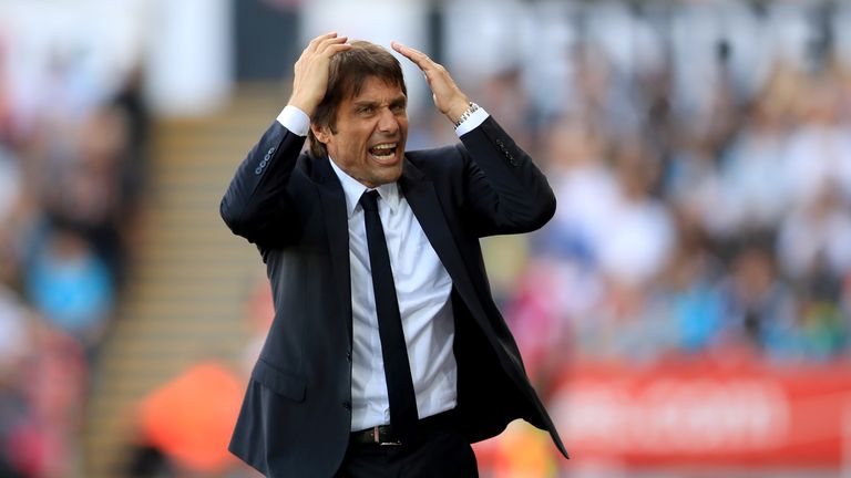 Chelsea manager Antonio Conte reacts on the touchline during the Premier League match at the Liberty Stadium, Swansea