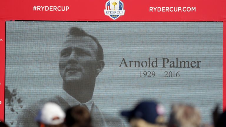 Arnold Palmer as he is honoured during the 2016 Ryder Cup Opening Ceremony at Hazeltine National Golf Club