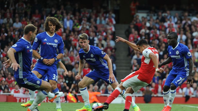 during the Premier League match between XXX and XXX at Emirates Stadium on September 24, 2016 in London, England.