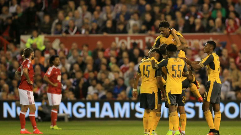 Arsenal's Granit Xhaka celebrates scoring his side's first goal of the game 