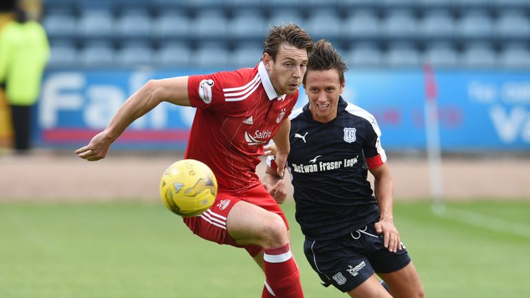 Aberdeen's Ash Taylor in action against Danny Williams at Dens Park